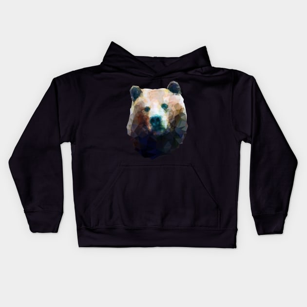 Dramabite Wild Bear Low Poly Geometric Minimalist Design Kids Hoodie by dramabite